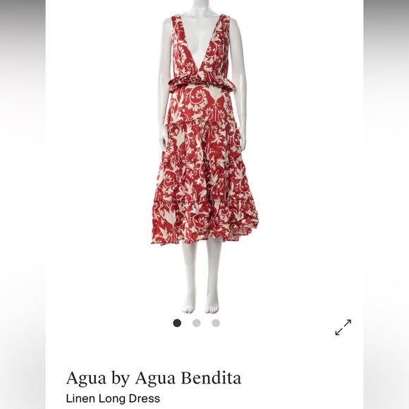 Agua Bendita Red and Cream Floral Midi Dress Size Small with Dust Bag - Picture 1 of 8